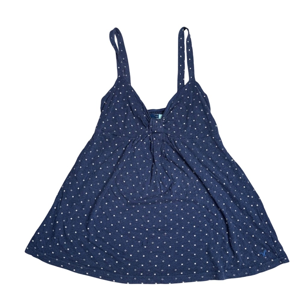 American Eagle Cami Tank Top Womens Medium Blue Polka Dot Good Empire Waist